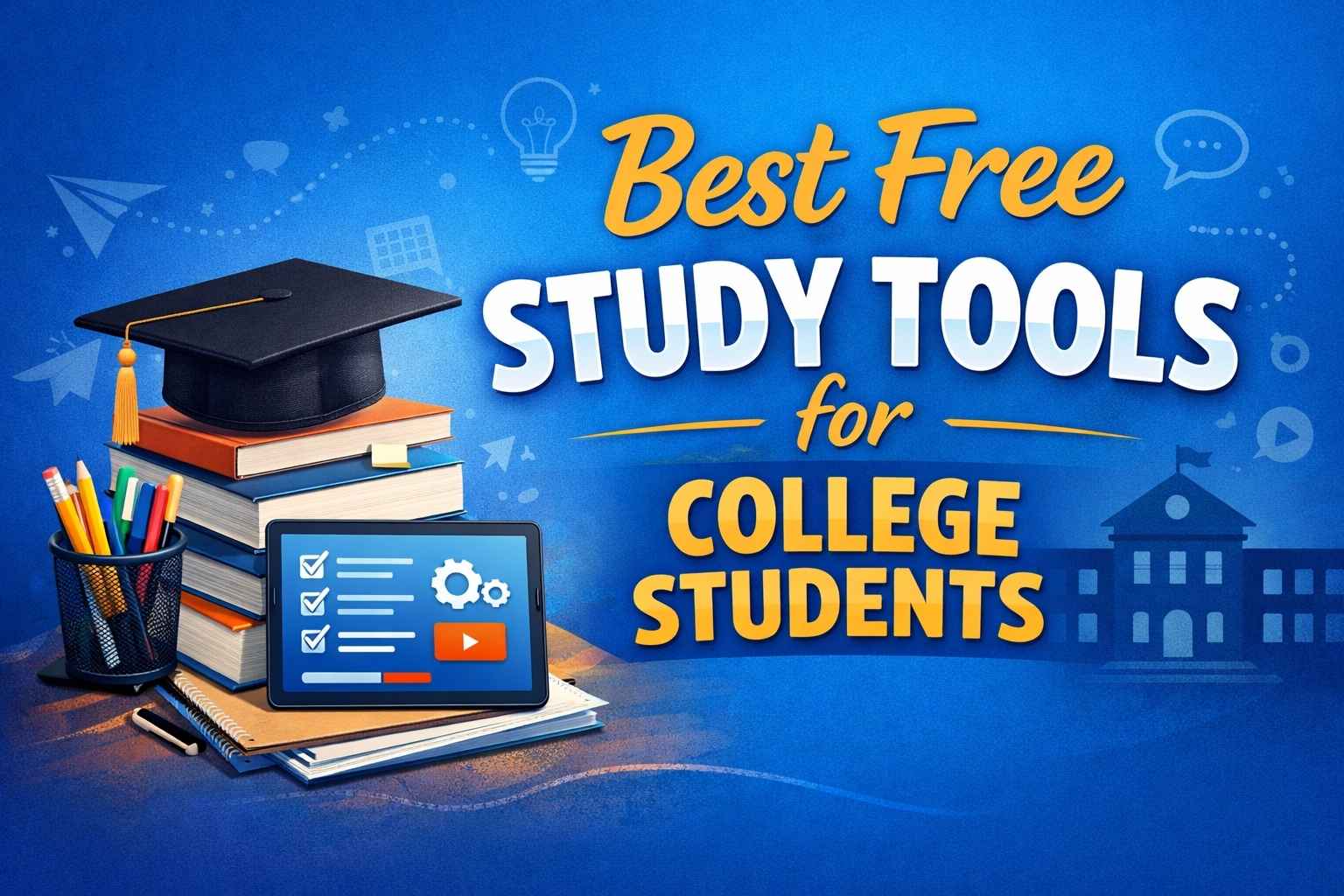 Free online study tools for college students shown with books, tablet, and learning icons to support smart studying, organization, and academic success